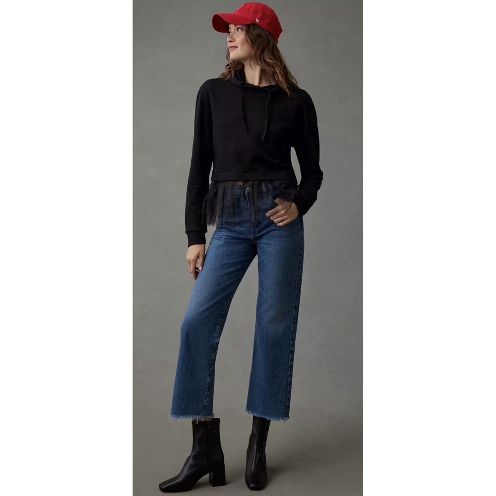 Anthropologie Pilcro Tulle-Hem Long Sleeve Hoodie Black Women S Whimsigoth Retro